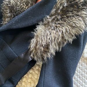 H&M Navy Coat w Peach Lining and Faux Fur Detail